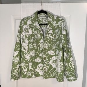 Alfred Dunner Women’s Floral Lightweight Jacket Lime Green/ White Size 14